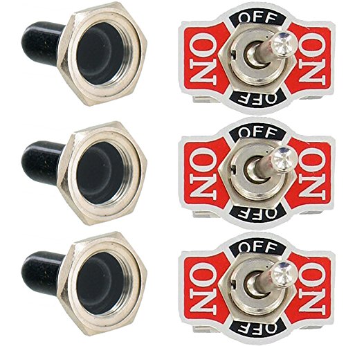 Etopars 3 X Heavy Duty 20A 125V 15A 250V SPDT 3 Terminal Pin ON/OFF/ON Rocker Toggle Switch Flick Metal Waterproof Cap Knob
