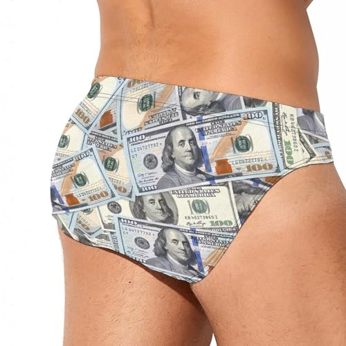 100 Dollar Bills Men's Swim Brief Sexy Bikini Swimwear Swimsuit Trunks Bathing Suits3