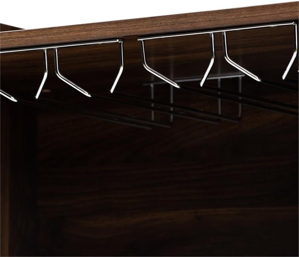 BOWERY HILL Wine Storage Cabinet, Walnut Brown Finish, Solid Rubberwood and Engineered Wood, 49.06 x 31.1 x 15.55 in, 4-Bottle Holders, 8-Stemware Rack, Farmhouse Style Wine Cabinet for Dining Room
