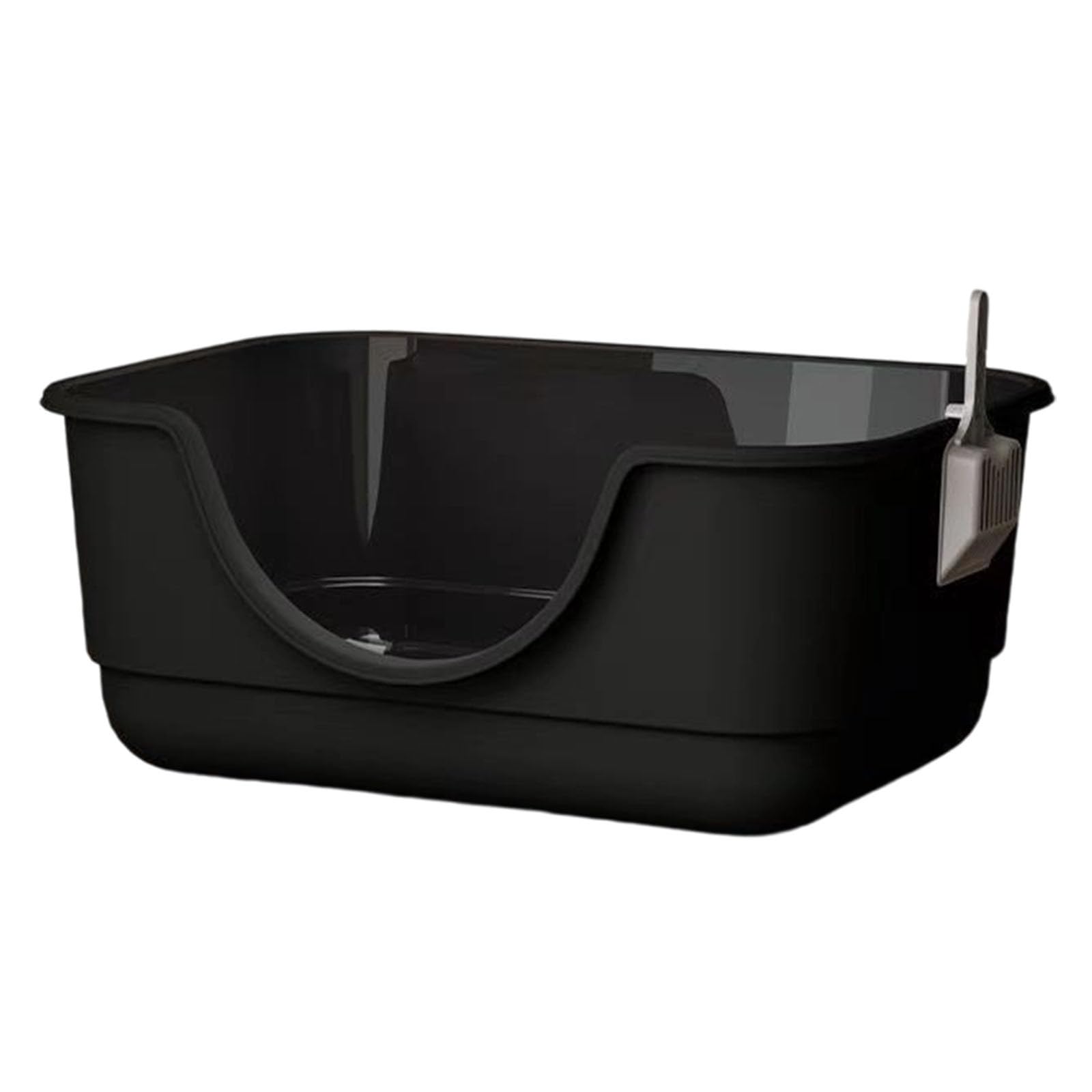 High Sided Cat Litter Tray Large Open Top with Scoop Kitten Litter Tray With Lowered Entry,Non Stick Surface,Splash Guards Durable Plastic Easy Clean,Indoor Pet Potty,40x30x17cm (Black, without mat)