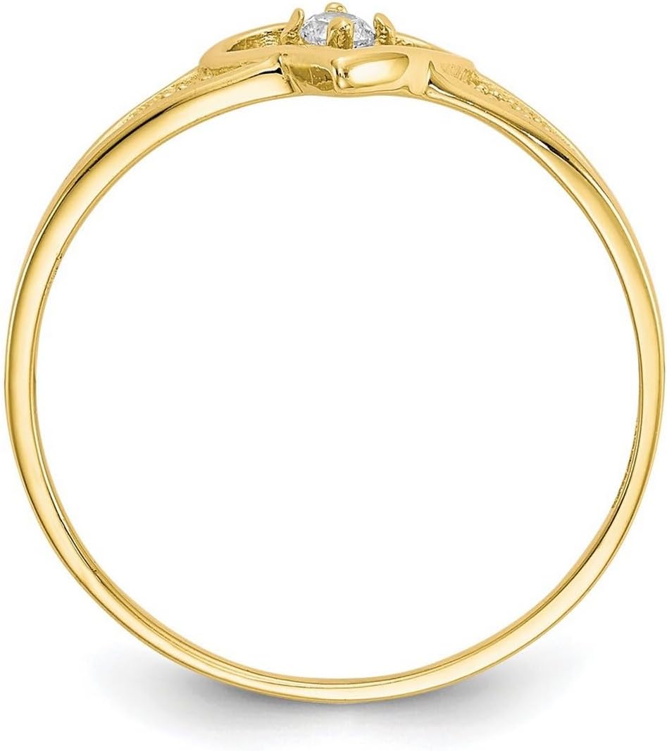 JewelryWeb 10k Solid Yellow Gold Textured Polished Love Heart Cubic Zirconia Ring Size 6 Statement Ring for Women - Image 3