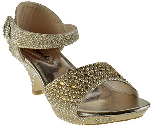 Shoe Dezigns Jan 14KM Little Girls Rhinestone Heel Platform Dress Sandals Silver