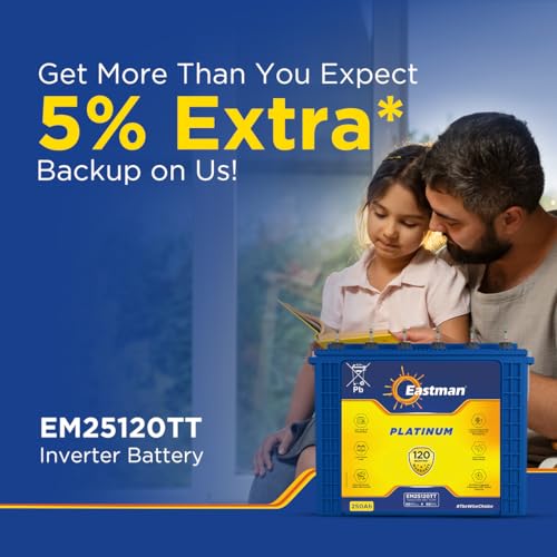 Image of Eastman EM25120TT 250Ah Tall Tubular Inverter Battery | Ultra High Capacity | Rugged Build | 120-Month Warranty | Supports 700VA-2000VA Inverters