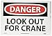 NMC D412PB OSHA Sign, Legend "DANGER - LOOK OUT FOR CRANE", 14" Length x 10" Height, Pressure Sensitive Vinyl, Black/Red on White