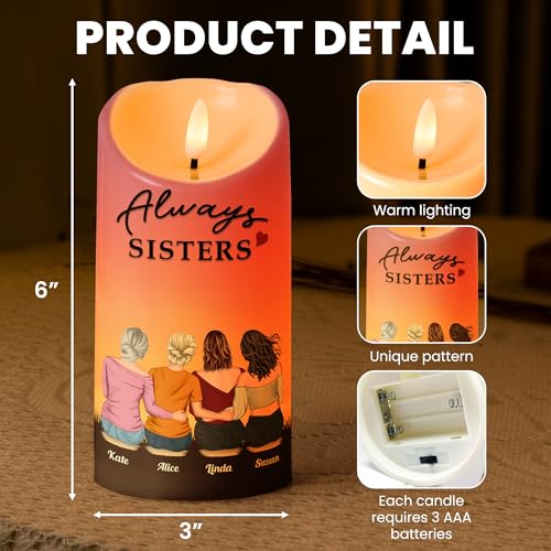 Image of Macorner Personalized LED Candle Chirstmas Sister Birthday Gifts, Sister Gifts from Sister, Gifts for Sister, Soul Sister, Friendship Gifts for Women, The Bond Between Us Will Always Be Strong