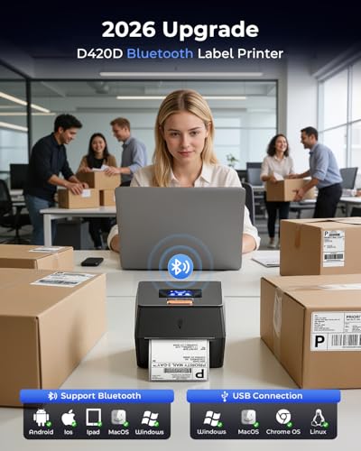 Image of Phomemo Shipping Label Printer with Touchable Screen & Built-in Label Bin | 4x6 Bluetooth Thermal Label Printer, D420D Thermal Printers for Small Business, Compatible with USPS, Tiktok, Amazon