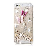iPhone 6 Plus/6S Plus Case,HAOTP(TM) 3D Handmade Bling Crystal Lovely Butterfly Flowers with Shiny Sparkle Rhinestone Diamonds Design Clear Soft TPU Cover Case for iPhone 6 Plus/6S Plus (Butterfly)