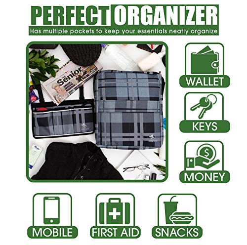 Two Bags Wheelchair Accessories by Astrata - Backpack Storage and Armrest Side Organizer - Lightweight Wheelchair Rollator Walker Bag - Organizers and Storage Travel Items (Gray Tartan) - Thumbnail 6