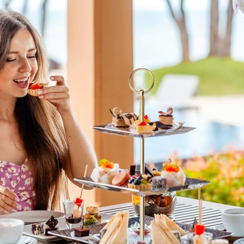 Kigniote 3 stufige Etageren Stangen Set, 6 Stück Metallstangen Etagere Golden mit Bohrer, Etagere Stäbe für Torte Cupcakes Macarons Donut Muffin und Obst (Platte nicht enthalten) (Golden)