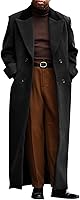 Runcati Men's Full Length Double Breasted Trench Coat with Notched Lapel & Corduroy Collar - Classic Winter Overcoat