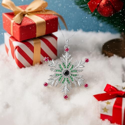 Personalized Snowflake Photo Ornament, Custom Memorial Photo Inside Ornaments, Christmas Hanging Snowflakes Home Decor for Family Xmas Party, Silver & Green Projection Pendant 2025