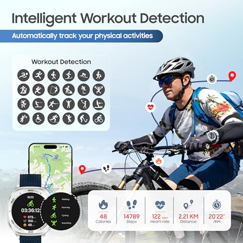 Image of Swiss Military DOM7 Smartwatch 1.43 inch AMOLED, Bluetooth Calling, Multi Language, Health & Sports Tracking, Wireless Charging, 7 Days Battery, IP67, iOS /Android Compatible, Silver Frame with Blue Strap