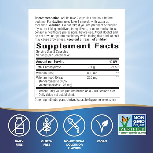 Nature'S Way 63400 Valerian Premium Extract - 220 Mg Of Valerian Extract Per 2-Capsule Serving - Supports Restful Sleep* - Non-Gmo Project Verified - Herbal Supplements thumb #1