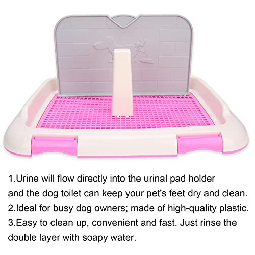 Shanrya Dog Potty Tray, Dog Scheduled Urination Indoor Puppy Potty Pad Floor Tray Dog Toilet Cat Potty Fence Dog Toilet Pad Dog Training Pad Holder Tray with Removable Post for Dog Toilet(Pink) - Thumbnail 4