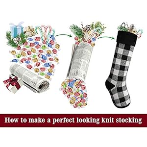 LimBridge Knit Christmas Stockings, 4 Pack 18 inches Knitted Christmas Decorations with Buffalo Plaid Pattern, for Family Holiday Season Decor, Black and White LimBridge Knit Christmas Stockings 4 Pack 18 inches Knitted Christmas Decorations with Buffalo Plaid Pattern for Family Holiday Season Decor Black and White