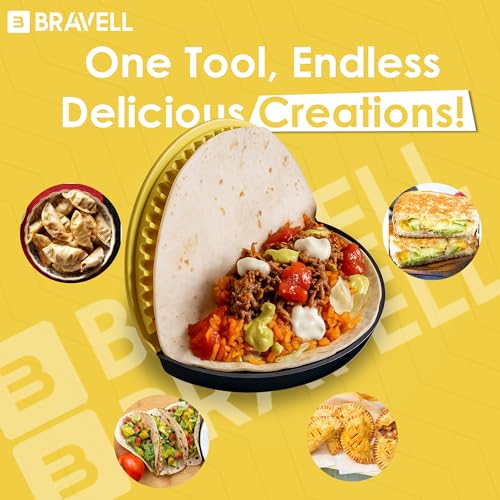 Image of 3-in-1 Tortilla Sealer, Tortilla Crimper Includes Free Rolling Pin - Adjustable and Removable 6, 8 & 10 Inch Plates for Burritos, Tacos, Quesadillas, Dumplings & Sandwiches - Yellow & Black
