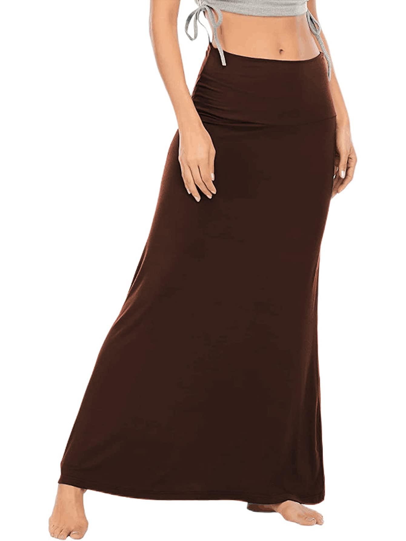 LYANERWomen's Casual High Waist Solid Flare Long Maxi Skirt