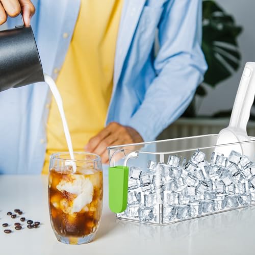 Image of Havawish Ice Storage Bin and Flexible Scoop Set Plastic Freezer Bin with Pull Out Handle Storage Bucket Clear for Container with Scoop(Green,10.83 x 4.92 x 4.33 in,Classic)