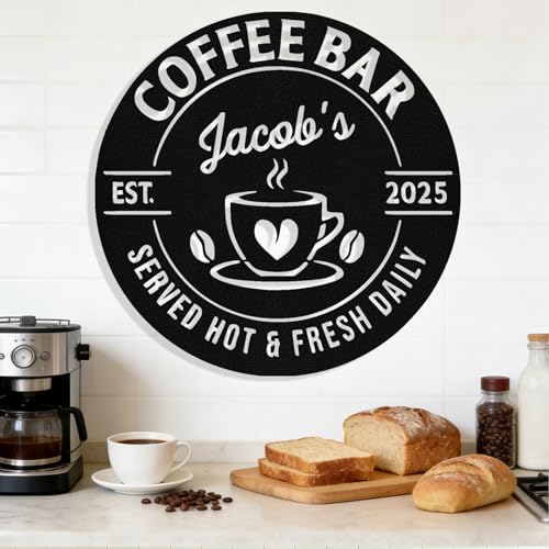 Image of Personalized Coffee Bar Metal Sign, Custom Coffee Signs, Custom Coffee Name Signs for Cafe Station, Coffee Wall Art Decor for Kitchen, Cafe Shop Decor, Cafe Lover Gift