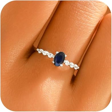 925 Sterling Silver Blue Sapphire Engagement Ring for Women
