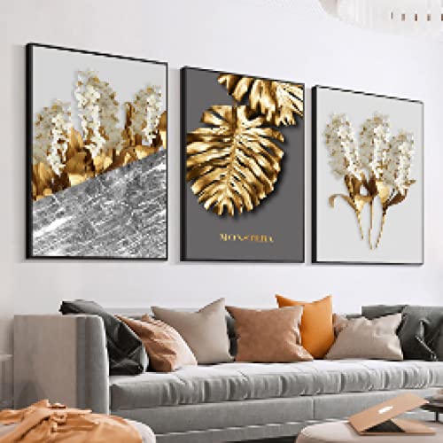 Peinture sur toile feuilles d'or beige 20x30cm pour créer un salon moderne au style scandinave chic
