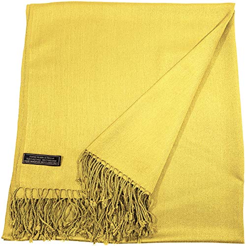 CJ Apparel Yellow Solid Color Tassels Design Nepalese Shawl Seconds Scarf Wrap Stole Throw Head Wrap Pashmina Hand Made in Nepal New3