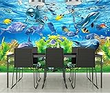 FLFK 3D Underwater World Self-Adhesive Wallpaper - Fish Dolphin Plants Large Poster Removable - Peel and Stick Wall Murals for Bedroom Bathroom Aquarium Decoration 141.7x98.4 inches