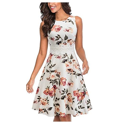 Ansenesna Kleid Damen Sommer Knielang Festlich Spitze Elegant Mini Cocktailkleid Kurz Party A Linie V Ausschnitt Für Hochzeit Weiß (S, Weiss) 6 HOMEYEE Damen Vintage Rundhalsausschnitt ärmellosen Blumen Bestickt knielangen Cocktailkleid UKA079 (EU 42 = Size XL, Weiß + Blumen)