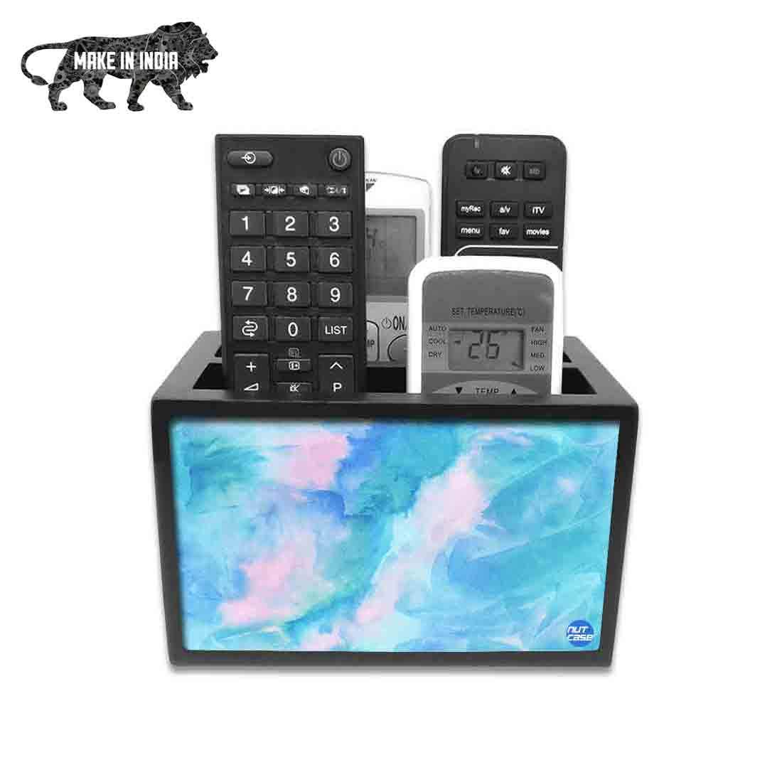 Nutcase Designer Wooden Remote Control Holder Stand Organizer Caddy for TV/AC Remotes-Multipurpose Desk Organiser-6�x4�x4� - Arctic Space Sky Blue and Green Watercolor