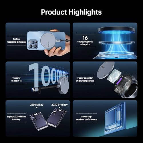 BENFEI 10Gbps Magnetic M.2 NVME SSD Enclosure Supports 10s Power Loss Protection, MagSafe for iPhone 15 Max ProRes, Aluminum Case - Image 3