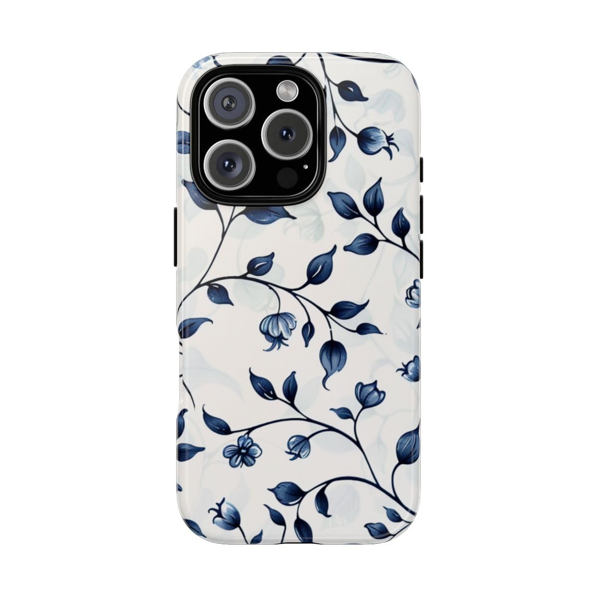 Coque rigide anti-rayures motif floral bleu vigne iPhone 16 Pro