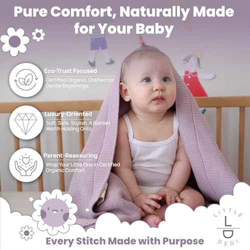 Image of 100% Organic Cotton Baby Knitted Blanket for Girls /Boy Lavender Frost 30 inchx40 inch-Swaddle and Receiving Blankets Neutral-Soft Toddler, Crib, Stroller, Newborn Baby Blanket for Nursery