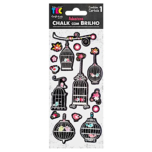ADESIVO CHALK C/BRILHO GAIOLAS C/3 UN, Toke e Crie, AD1718, Multicolorido