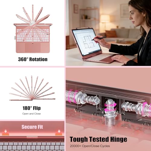 Image of for iPad pro 13 Case with Keyboard(M5 /M4, 2025 /2024)&iPad Air 13 inch case(M3, 2025 /M2, 2024) &iPad Pro 12.9 (6th /5th /4th /3rd Gen),Trackpad,Rainbow Backlit- Light Pink
