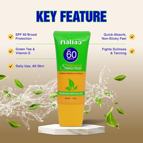 Image of Maliao Green Tea & Vit E Sunscreen SPF 60 PA+++ | Broad Spectrum Sun Protection | Hydrating & Soothing Formula | Non-Greasy | Lightweight & Quick Absorbing | Suitable for All Skin Types | 100g