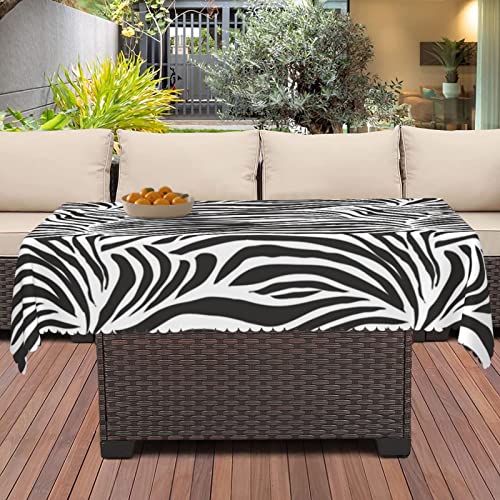 Zebra Print Tablecloth, 60X120 Inch, Waterproof Stain Wrinkle Resistant Reusable Print Table Cloths, For Kitchen Indoor Outdoor Events Party Decor-Rectangle Table Clothes For 8 Ft Tables, White Black #TOP3