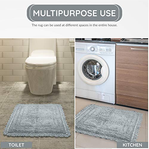 Rajrang Bringing Rajasthan To You Bathroom Rug For Kitchen And Spa With Crochet Pattern Cotton Absorbent Soft Reversible Bath Mat Light Grey Square 24 Inches #TOP5