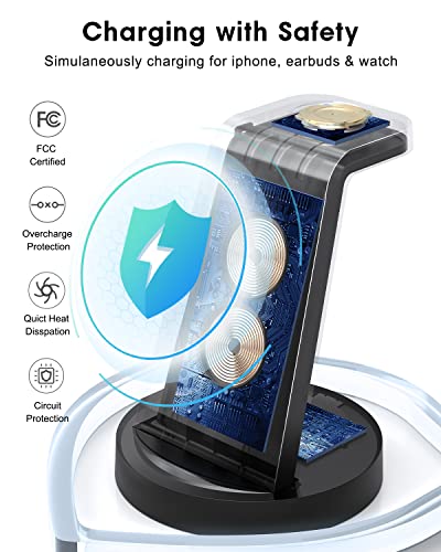 Draadloze oplader, snel inductief laadstation met 18 W fast-adapter, 3-in-1 draadloze oplader, compatibel met iPhone-14/13/12/11/Pro/SE/X/XS/XR/8 Apple Watch 8/7/6/SE/SE/5/4/3/2, Air Pods Pro - Image 4