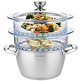 Dampfkochtopf Dampftopf Dampfkocher Dampfgarer Gardampftopf Kartoffeldämpfer Edelstahl Glasdeckel GAZ Mikrowelle Spülmaschinenfest groß Pyrex-glas Stima (4-tlg.)
