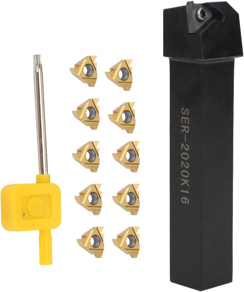 10PCS Lathe Turning Tool, Turning Tool Holder, SER2020K16 CNC Lathe Turning Tool Holder Boring Bar 1PCS Wrench for Semi Finishing, Finishing