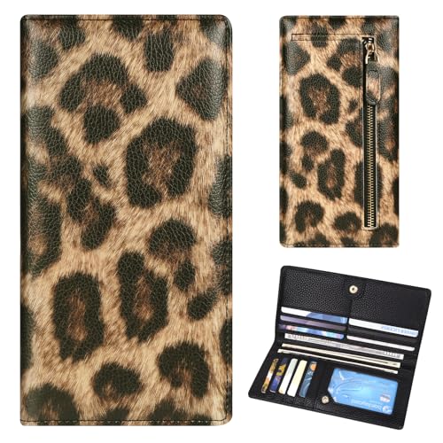 Handlein Womens Wallet Extra Slim RFID Wallets Leather Bifold Clutch Billfold Purse with 11 Card Slots & ID Window Cute Credit Card Holder Purse for Ladies Girls (Leopard Print)