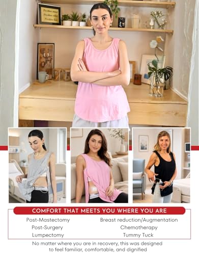Image of Inspired Comforts Post Surgery Mastectomy Recovery Tank Top with Drain Pocket & Snap-Access