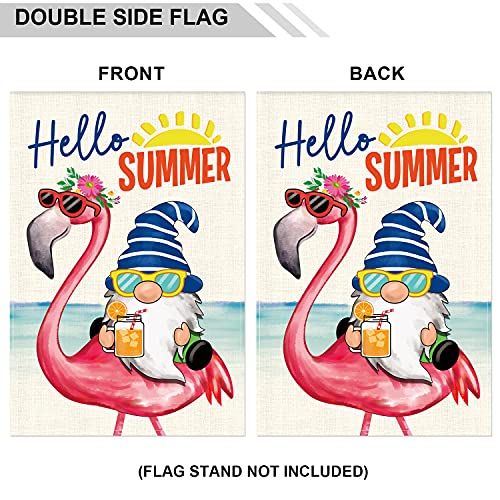 Garden Flag Gnome Ride on Flamingo Tropical Summer Outdoor Yard Flags for Garden Decor Double Sided 12.5X18 Inch (03-Flamingo) image_2