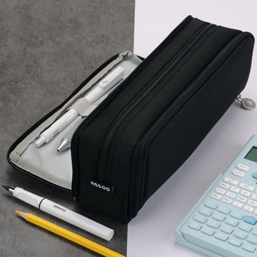 Image of Large Capacity Special Aesthetic Pencil Case Organizer with 3 Compartments, Big Preppy School Pencil Pouch Bag for Girls Women Adults, Pencil Holder Pen Pouch Cases (Black)