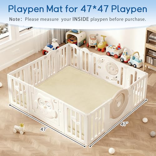 Image of Baby Play Mat for Floor Nursery Rug Muscle Mat Area Rug Playroom Rug 47 inchx47 inch Playpen Mat Elastic Foam 1.3 inch Thick Crawling Mat for Babies,Toddlers, Infants, Kids,Light Beige