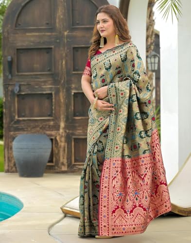 Image of Yashika Women's Banarasi Kanjivaram Silk Woven Saree | Animal Printed Patola Silk Saree for Women