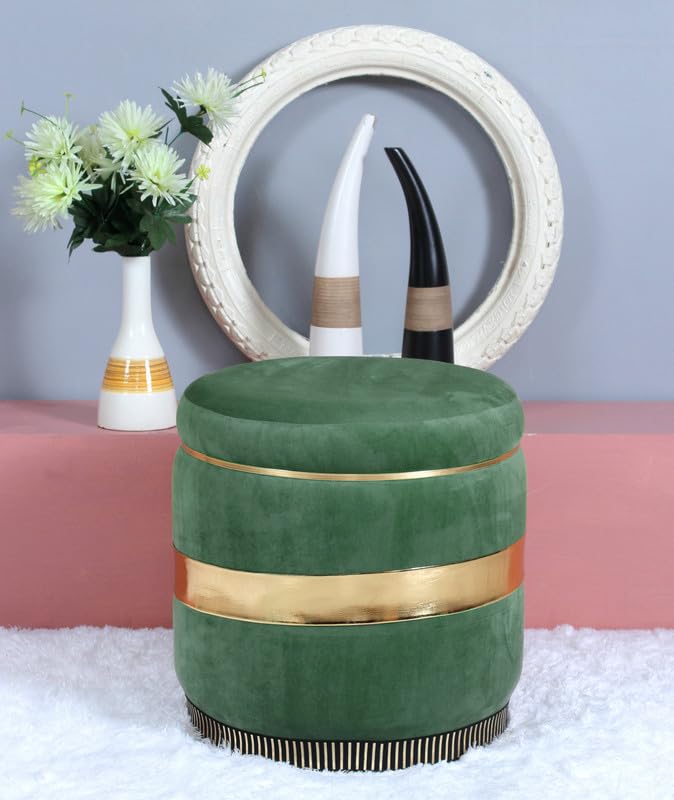 Pouffes Sitting Stool for Living Room, Make up Table Mudda Puffey Wooden Ottoman Stools, Puffe Coffee Table for Room Decoration & Dressing Table, 16x16x18 Inch, Green-image-23