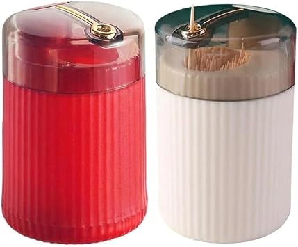 Automatic Toothpick Dispenser Holder-Pop Up Toothpick Dispenser, Household Living Room Toothpicks Jar For Both Indoor And Outdoor Use Red + white