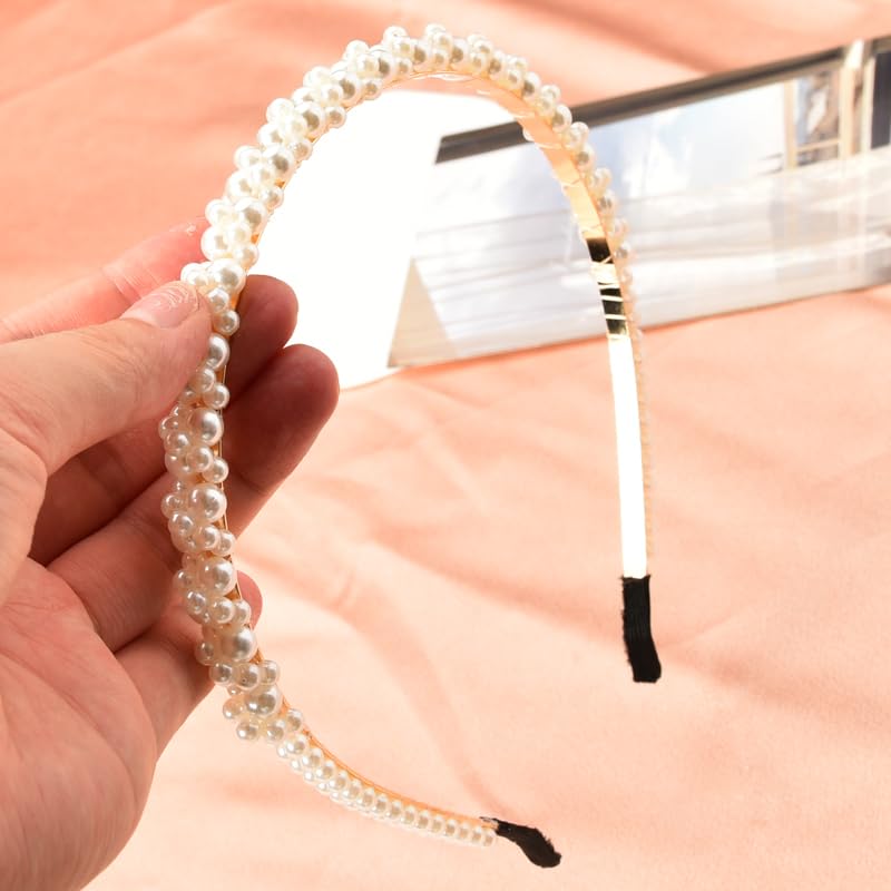 White Pearl Headbands for Women Girls Faux Pearls Headband Bride