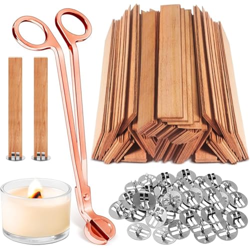 Koolenry 120 MèChes en Bois, MèChes Larges pour la Fabrication de Bougies avec Coupe-MèChe, pour Pot de Bougie de 227 G, Faciles à BrûLer